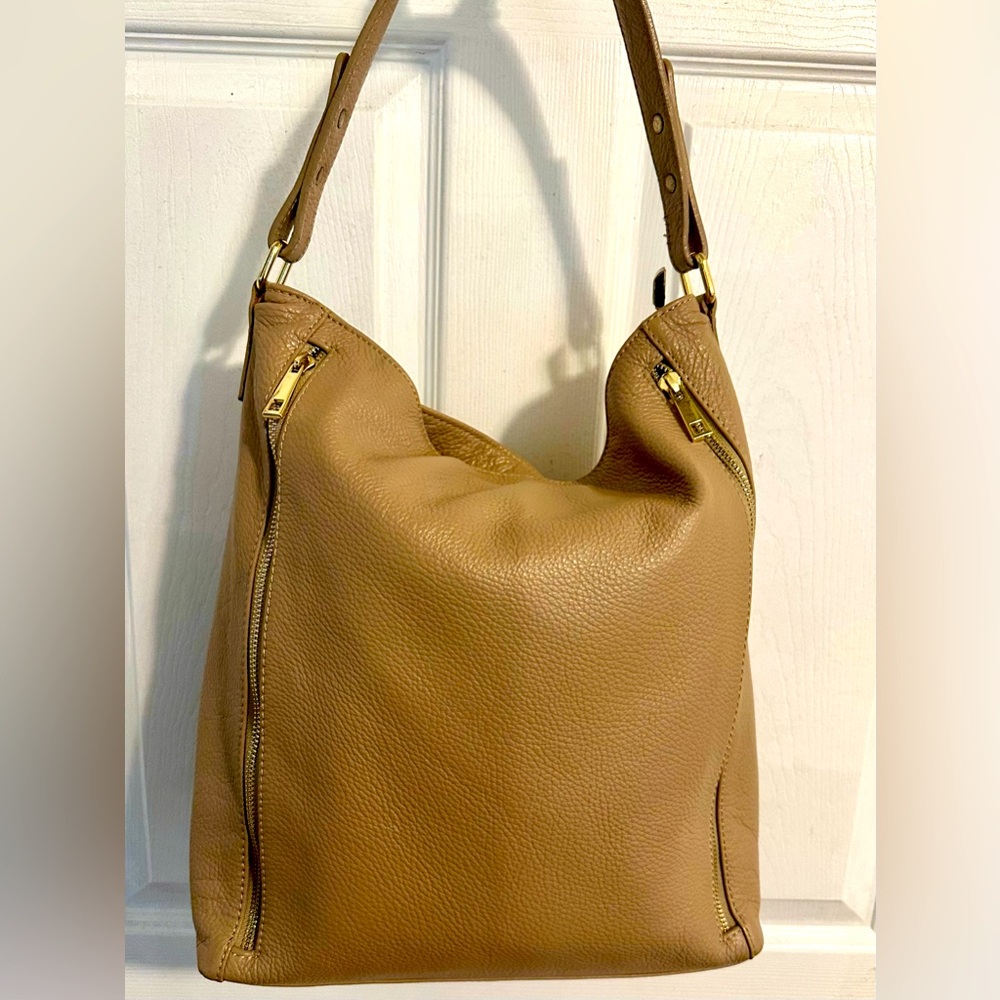 Chic Tan Leather Hobo Bag Genuine Leather